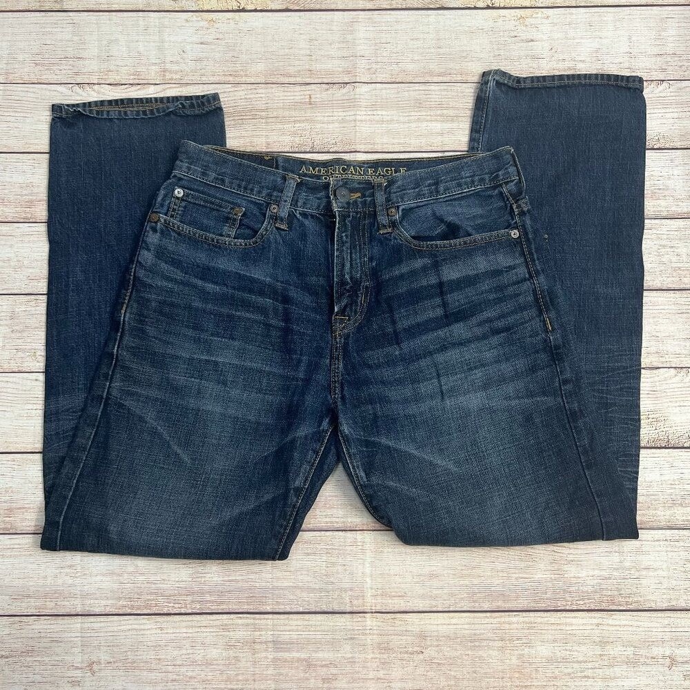 American Eagle Relaxed Straight Jeans Mens 30x32 Dark Wash Blue‎ 100% Cotton